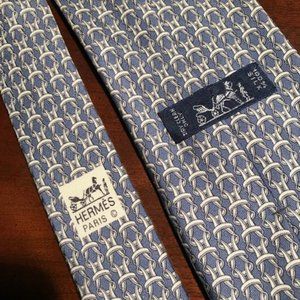 HERMES Paris Blue Silk Equestrian Print Tie Pattern 7885 MA